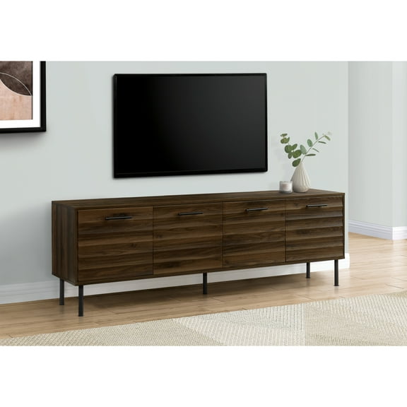 Newboti Furniture Tv Stand, 72 Inch, Console, Media Entertainment Center, Storage Cabinet, Brown Laminate, Black Metal, Transitional 01378
