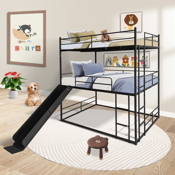 Newboti Furniture Twin Size House Loft Bed With Slide And Ladder, Black 0006