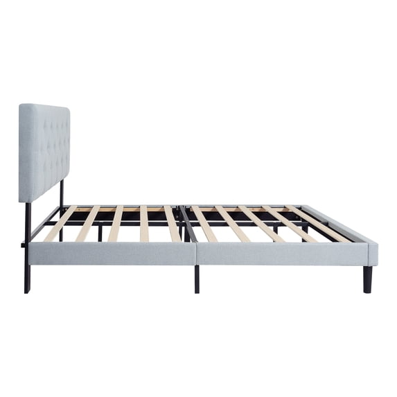 Newboti Furniture Twin Size Upholstered Platform Bed Frame with Modern Button Tufted Linen Fabric Headboard, No Box Spring Needed, Wood Slat Support, Easy Assembly, Grey 95876