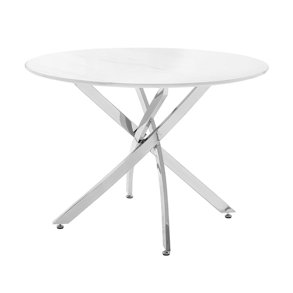 Newboti Furniture Ultra Modern Dining Furniture 1pc Round Faux Marble Top Dining Table Chrome Finish Metal Legs 27621