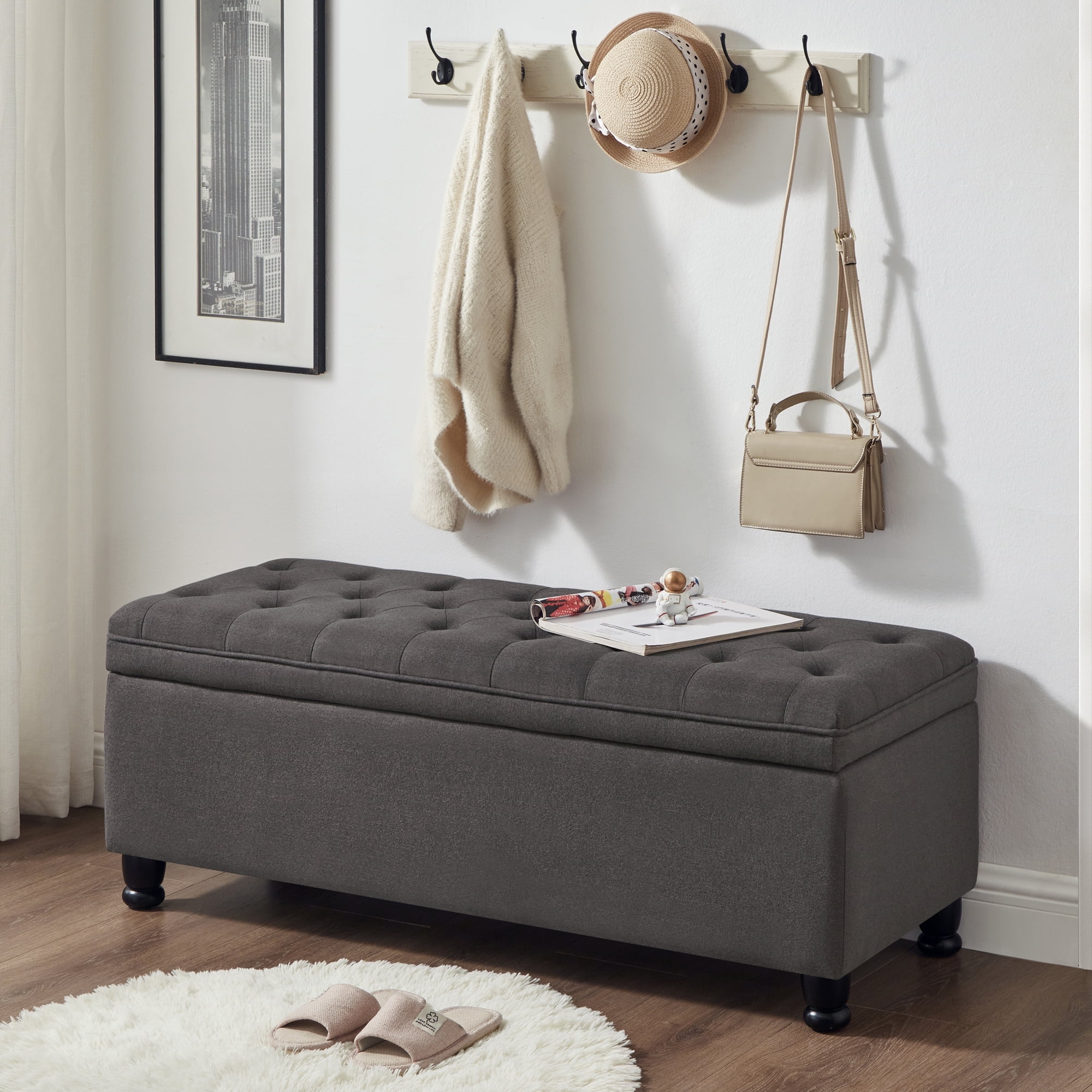 Newboti Furniture Upholstered tufted button storage bench,Linen fabric ...
