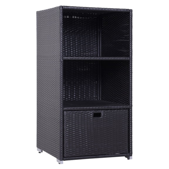 Newboti Furniture Valet Pool Towel Rack, Waterproof PE Plastic Rattan Wicker Storage Organizer, Indoor Outdoor Spa, and Hot Tub Accessory Storage, 2 Shelves, 1 Basket Drawer, Espresso BN.3722