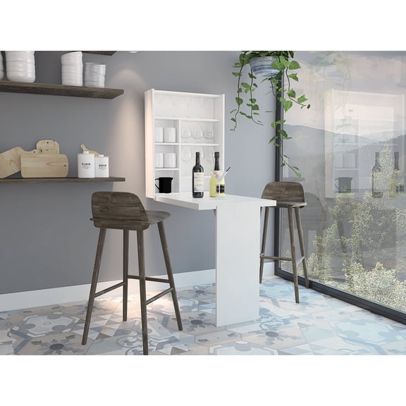 Newboti Furniture Vatta Wall Foldable Table, Seven Interior Shelves, Extending Table -White BN.6255