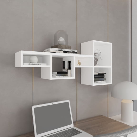 Newboti Furniture Wallshe 47" Wide 7-Tier Wall Shelf, Cube Shelf Modular Shelf for Living Room, Home office, Bedroom White BN.9145