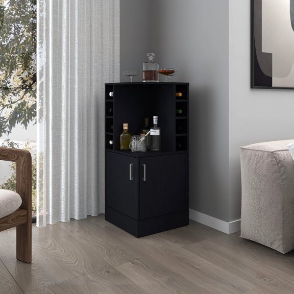 Newboti Furniture Wenge Corner Bar Cabinet with Bottle Rack and Open Shelf BN.0732