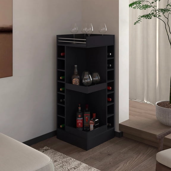 Newboti Furniture Wenge Corner Bar Cabinet with Wine Rack and Open Shelf BN.8258