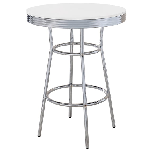 Newboti Furniture Werner Glossy White and Chrome Round Bar Table 28196