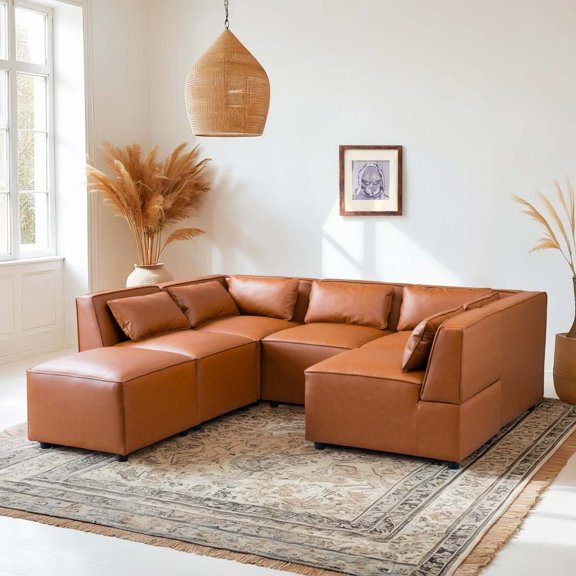 Newboti Furniture Wexford Cognac Vegan Leather Modular Sofa BN.4305