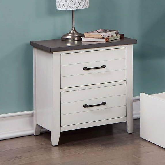 Newboti Furniture White Color Nightstand Bedroom 1pc Nightstand Solid wood Black Appliance Pull 2-Drawers bedside Table Gray Top, Two Tone Finish 10269