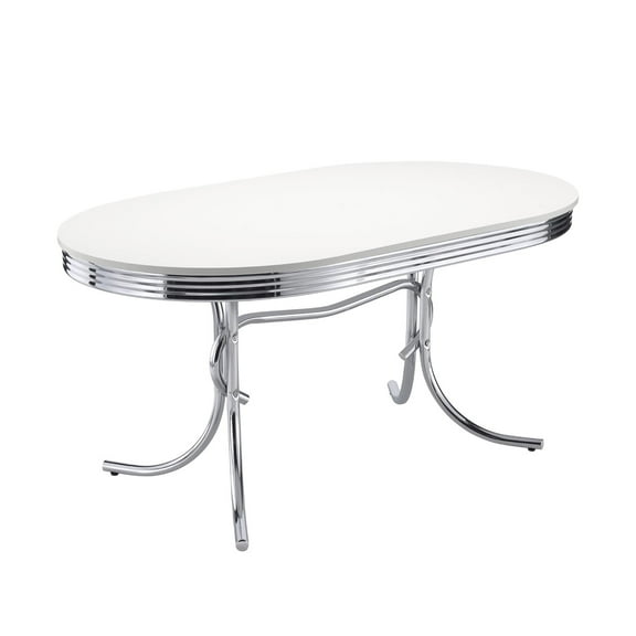 Newboti Furniture White and Chrome Oval Dining Table 28721