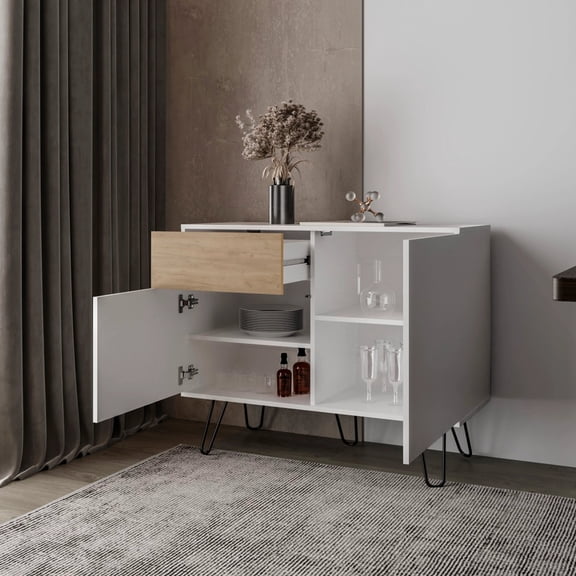Newboti Furniture White and Natural Oak Sideboard with Hairpin Legs 61386