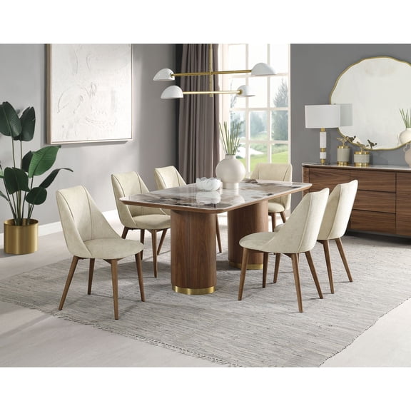 Newboti Furniture Willene Ceramic Top & Walnut Finish Dining Table 0009
