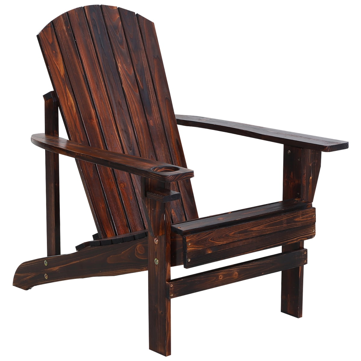 Newboti Furniture Wooden Adirondack Chair, Outdoor Patio Lawn Chair with Cup Holder, Weather Resistant Lawn Furniture, Classic Lounge for Deck, Garden, Backyard, Fire Pit, Brown BN.7218