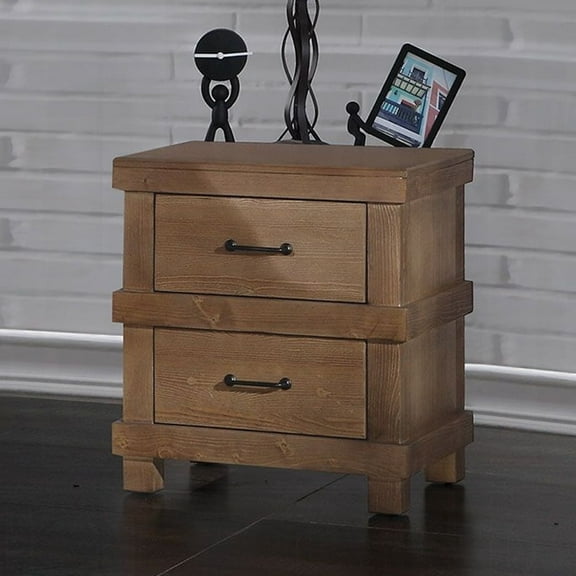 Newboti Furniture Wooden Nightstand with 2 Drawers in Antique Oak Finish 81277