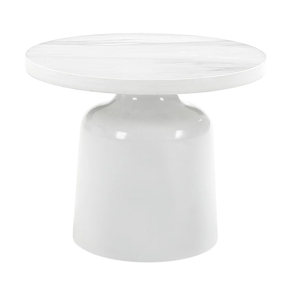 Newboti Furniture Zaid Engineering Marble & White High Gloss Finish End Table BN.5156