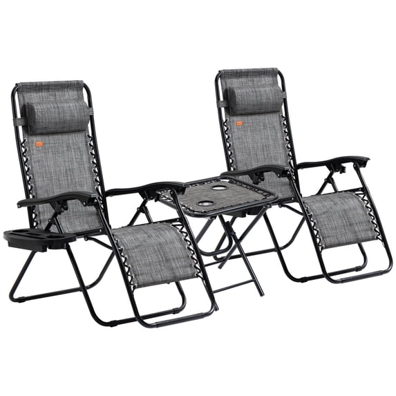 Newboti Furniture Zero Gravity Chair Set with Side Table, Folding Reclining Chair with Cupholders & Pillows, Adjustable Lounge Chair for Pool, Backyard, Lawn, Beach, Gray BN.1447