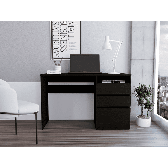 Newboti Kenai 3 Drawers Computer Desk, One Shelf, Black 208843539082898