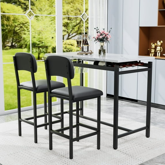 Newboti Kitchen Table Set, Dining Table and Chairs for 2, 3 Piece Dining Room Table Set with 2 Upholstered Chairs, Bar Dining Table Set for Small Spaces, Apartment, Breakfast, Pub, Rustic Black 14936