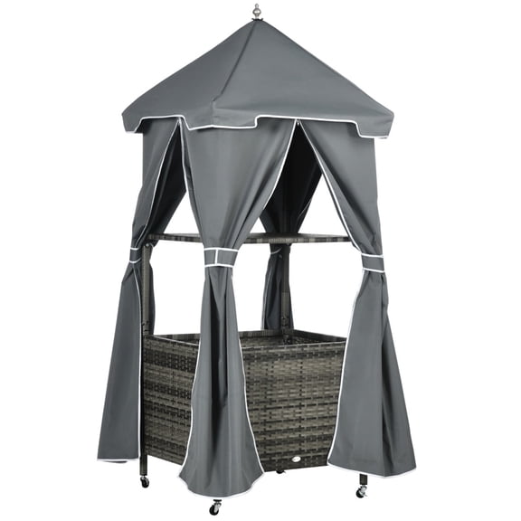 Newboti Outdoor Towel Valet Caddy, Covered Poolside Towel Holder Rack, Shelf, Basket, Rolling PE Rattan Wicker Storage on Wheels, Gray 41769057696863