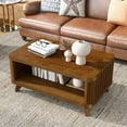 thumbnail image 1 of Newboti Rectangular Wood Coffee Table for Living Room, 41.5-Inch Coffee Table with Solid Wood Legs, Wood Center Table Tea Table with Open Storage Shelf. Easy Assembly, Walnut 286126376557509, 1 of 12