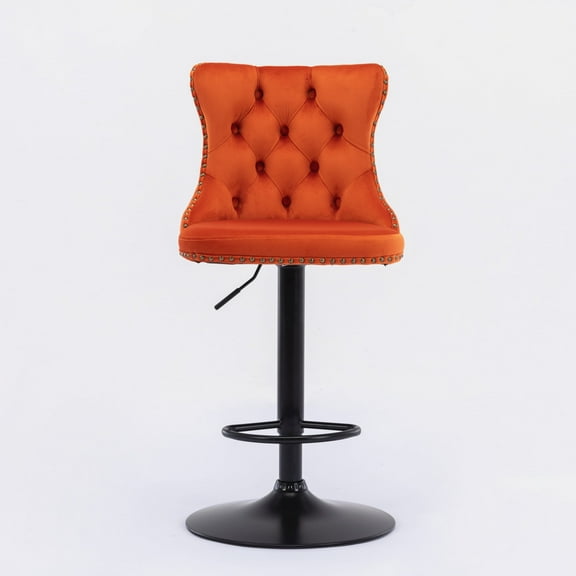 Newboti Swivel Velvet Barstools Adjusatble Seat Height from 25-33 Inch,17.7inch base, Modern Upholstered Bar Stools with Backs Comfortable Tufted for Home Pub and Kitchen Island,Orange,Set of 2 80200