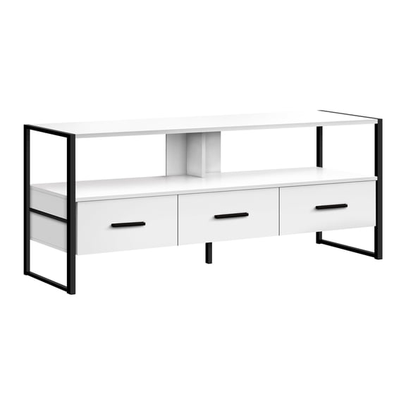 Newboti Tv Stand, 48 Inch, Console, Media Entertainment Center, Storage Drawers, Living Room, Bedroom, White Laminate, Black Metal, Contemporary, Modern 201204686655103