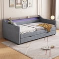 thumbnail image 1 of Newboti Twin Size Daybed with 2 Storage Drawers and 2-Tier Shelf & Wireless Charger/USB/Type-C Port, Modern Linen Upholstered Sofa Day Bed Frame with Smart LED Light for Livingroom, Apartment,Ligh 097, 1 of 13