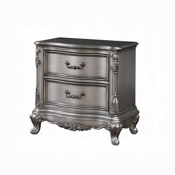 Newboti Wooden Nightstand with 2 Drawers in Antique Platinum Finish 612469281407708