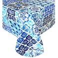 thumbnail image 1 of Newbridge 52 x 70 Inch Rectangle Vinyl Tablecloth with Flannel Backing, Mediterranean Blue Tile Print, Waterproof Wipe Clean Indoor Outdoor Party and Banquet Table Cover, Geometric Blue Floral, 1 of 4