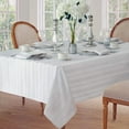 thumbnail image 1 of Newbridge 60 x 84 Inch Rectangle White Fabric Tablecloth, Denley Satin Stripe, 100% Polyester, No Iron Soil Resistant Dining Room, Heavy Weight Party Table Cover C91, 1 of 2