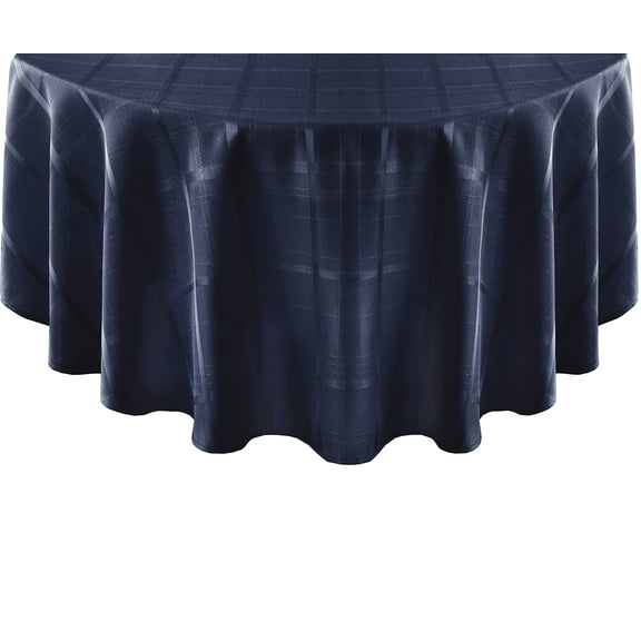 Newbridge 70 Inch Round Fabric Tablecloth, Elegance Plaid, 100% Polyester, No Iron Soil Resistant Dining Room, Party and Banquet Table Cover, Solid Textured, Navy