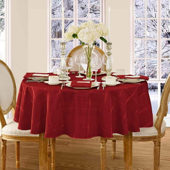 Newbridge Scarlet Red Elegance Plaid 70 inch Round Fabric Dining Room Party Tablecloth