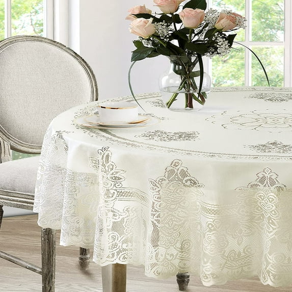 Newbridge Allison Victorian Heirloom Lace Fabric Tablecloth, Vintage Scalloped Polyester Lace Tablecloth, 60 Inch x 102 Inch Oval, Ivory