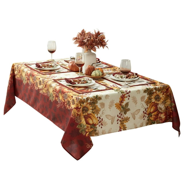 Holiday Autumn Bounty Bordered Thanksgiving Harvest 60 x 84 inch Rectangle Fabric Dining Tablecloth