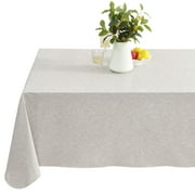 Newbridge Beige Napa Leaf Solid Color 52 x 70 inch Rectangle Vinyl Flannel Backed Tablecloth