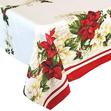 Newbridge Christmas Blooming Poinsettia’s Bordered 60 x 120 inch Rectangle Fabric Dining Tablecloth