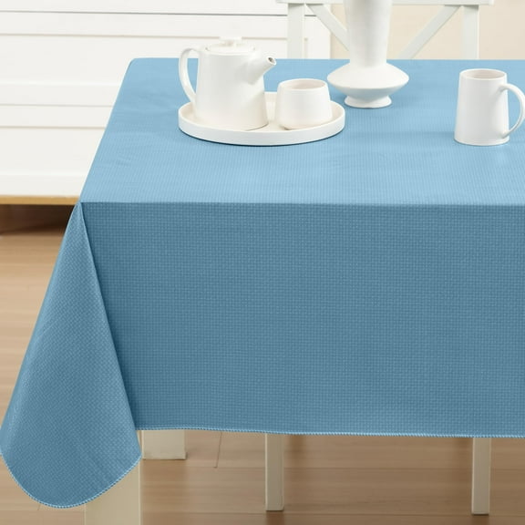 Newbridge Blue Basketweave 60 x 120 inch Rectangle Solid Vinyl Flannel Backed Dining Tablecloth