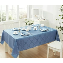 Newbridge Blue Ribbons and Bows Damask 52 x 52 inch Square Fabric Tablecloth for Party