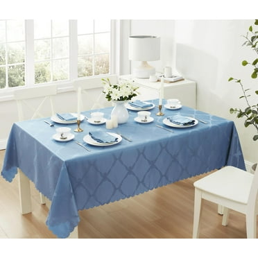 Newbridge Blue Ribbons and Bows Damask 52 x 52 inch Square Fabric Tablecloth for Party