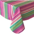 thumbnail image 1 of Newbridge Bold Festive Stripe Vinyl Flannel Back Tablecloth, Modern Colorful Teal, Lime and Pink Striped Easy Care Tablecloth with Flannel Backing, 60” x 84” Oblong/Rectangle, 1 of 8