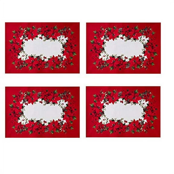 Newbridge Christmas Blooming Poinsettia’s Bordered Set of 4 Border Fabric Dining Placemats