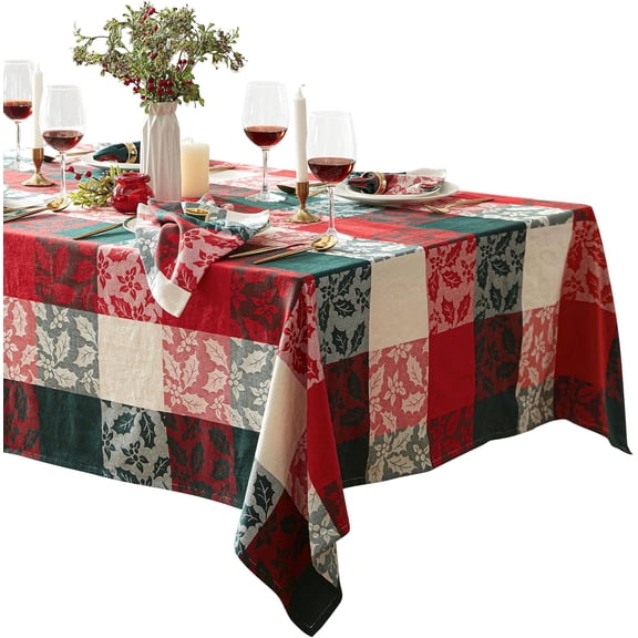 Newbridge Christmas Holly Woven Jacquard Fabric Set of 4, 17" x 17" Red Green Ivory Holiday