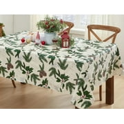 Newbridge Christmas Joyful Holly Country Rustic 52 x 52 inch Square Vinyl Flannel Backed Tablecloth