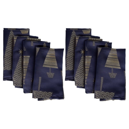 Newbridge Christmas Navy Blue and Gold Fancy Metallic Trees Set of 4 Fabric Holiday Napkins