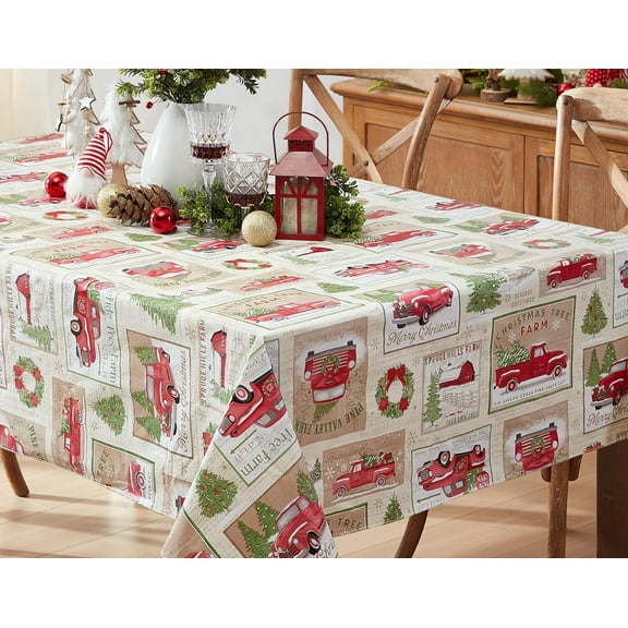 Newbridge Christmas Yuletide Tree Farm 52 x 52 inch Square Vinyl Flannel Backed Tablecloth