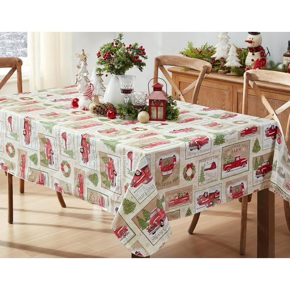 Newbridge Christmas Yuletide Tree Farm 52 x 70 inch Rectangle Vinyl Flannel Backed Tablecloth