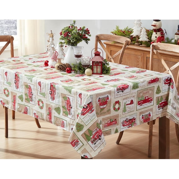Newbridge Christmas Yuletide Tree Farm 60 x 84 inch Rectangle Vinyl Flannel Backed Tablecloth