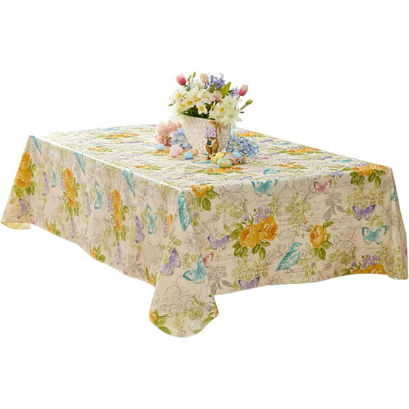 Newbridge Claudette Yellow Pastel Floral 52 x 70 inch Rectangle Vinyl Flannel Backed Tablecloth