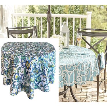 Newbridge Corfu Mediterranean Blue Paisley 70 inch Round Zippered Patio Umbrella Tablecloth