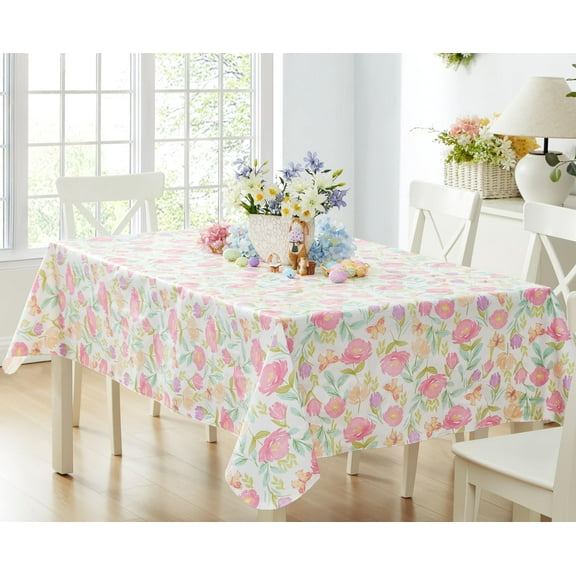 Newbridge Butterfly Field Floral Blooms 52 x 52 inch Square Vinyl Flannel Backed Tablecloth